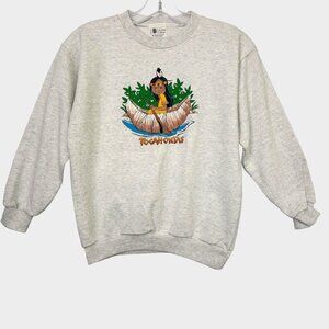 Vintage Pocahontas Sweatshirt Girls XL Graphic Pullover Gray White New Deadstock